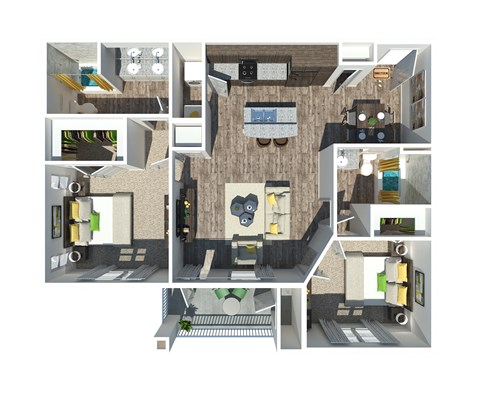 a 3d floor plan of a house with a bedroom and a living room